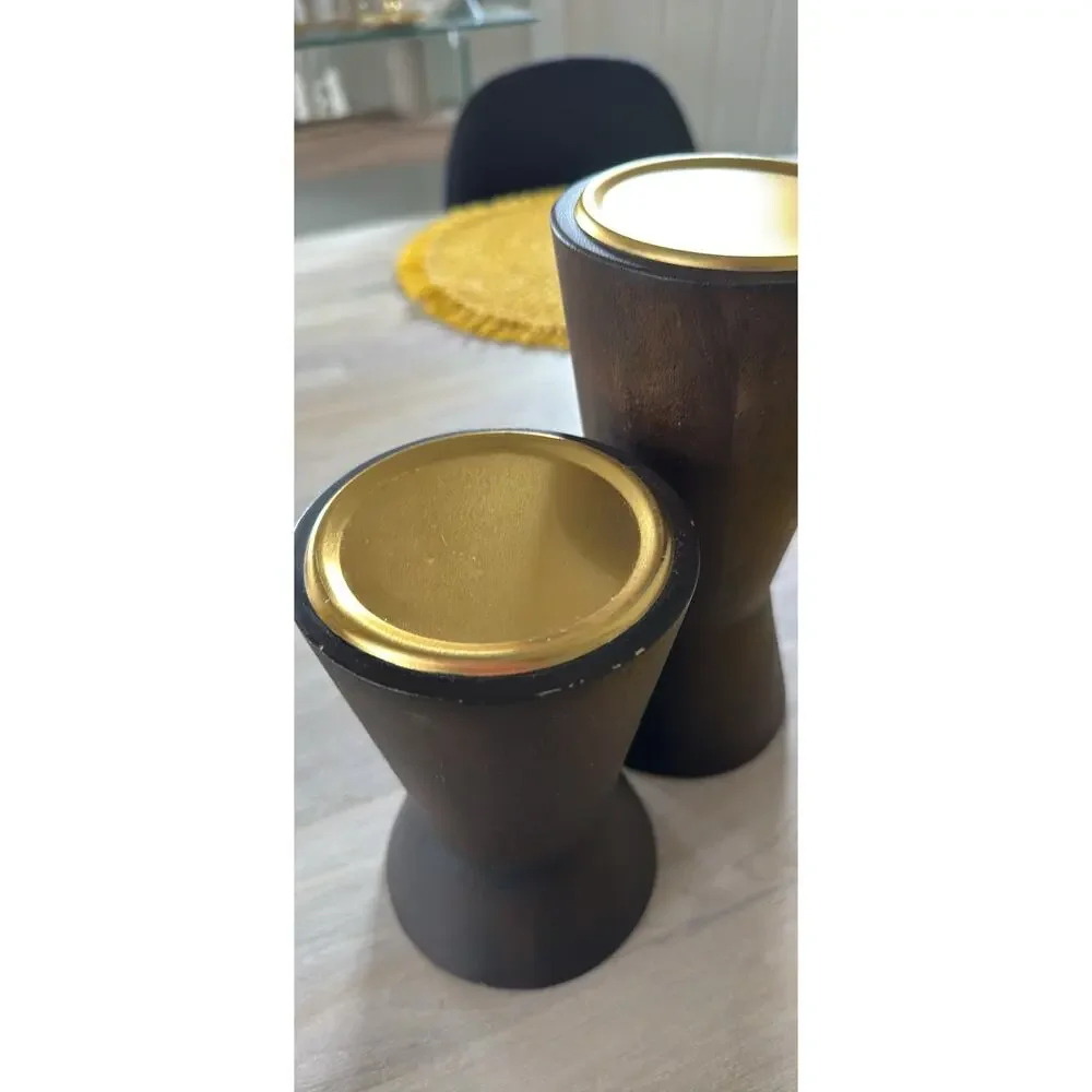 Project 62 Pillar Candle Holders Brown Gold Wood Metal Home Decorative Set of 2
